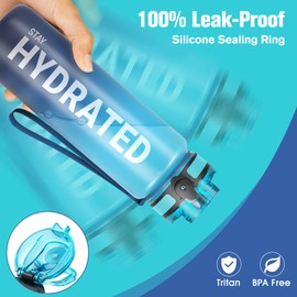 Sahara Sailor Water Bottle 32oz, Durable and Leakproof Water Bottles Motivational with Time Marker, Tritan, BPA Free, Wide Mouth with Easy Clean Brush for Gym, Travel, Home, School, Office (1 Bottle)