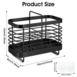 Stainless Steel Utensil Holder, Cutlery Organizer - Rust-Resistant Sink Drainer Caddy with 2 Compartments, Kitchen Sink Tidy for Utensils Storage (Black)