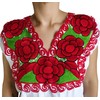 Classic Mexican Embroidery Blouse Floral Desing with a Red Flat