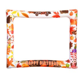 LMSHOWOWO Giant Hello Fall Happy Birthday Inflatable Photo Photo Frame, Funny Birthday Photo Booth Props for Autumn Pumpkin Decorations Fall Party Favors Supplies