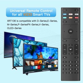 Universal Remote Control XRT136 for VIZIO Smart TV Remote Replacement XRT140 XRT260 XRT270 D/E/M/P/V/PX Series Smart TVs with 6 Shortcut Buttons-No Setup Required