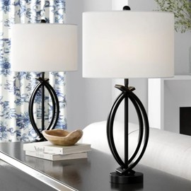 HIGHTRY 26" Industrial Table Lamps Set of 2, 3-Way Dimmable Farmhouse Nightstand Lamps Black Metal Bedside Lamps with White Shade for Living Room Bedroom, End Table Desk Lamps for Home Office