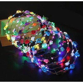 YaBaLuu Corona de flores LED, 12 diademas de flores LED luminosas con 10 flores LED para el cabello para mujeres y niñas, bodas, fiestas, Navidad, festivales