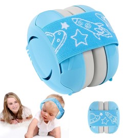 KBIBCK Baby Ear Defenders, 2 in 1 Baby Ear Muffs Noise Protection, Toddler Hearing Protection, Adjustable Baby Headphones with Stretchy Band, 0-36 Months Infant Noise Cancelling Defenders (Blue)