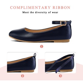 K KomForme Zapatos planos de ballet con correa al tobillo para niña (bebé/niño pequeño/niño grande), azul marino, (Navy Pu), 18 MX Niño pequeño