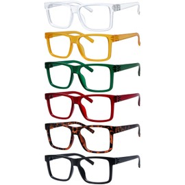 Reducblu Oversized Reading Glasses Metalless Screwless Spring Hinges 6 Pack Large Readers for Men(+1.00)