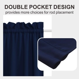 Aquazolax French Door Curtains Drapes - Readymade Solid Blackout Glass Door Side Panels 54x40 Inches Privacy with Tiebacks - 1 Piece, Navy Blue