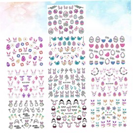 Minkissy Easter Themed Nail Art Stickers 10pcs French Tip Kids Sticker Sheets Manicure Paste Decals