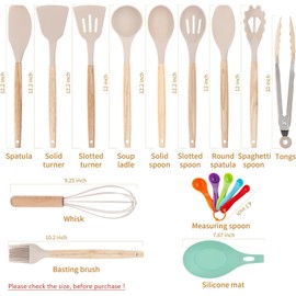 FURNIFE Kitchen Utensils Set 446°F Heat Resistant Cooking Utensils Set, Silicone Spatula Set for Cooking Wooden Handle Silicone Kitchen Gadgets Kitchen Tools for Nonstick Cookware (Khaki)