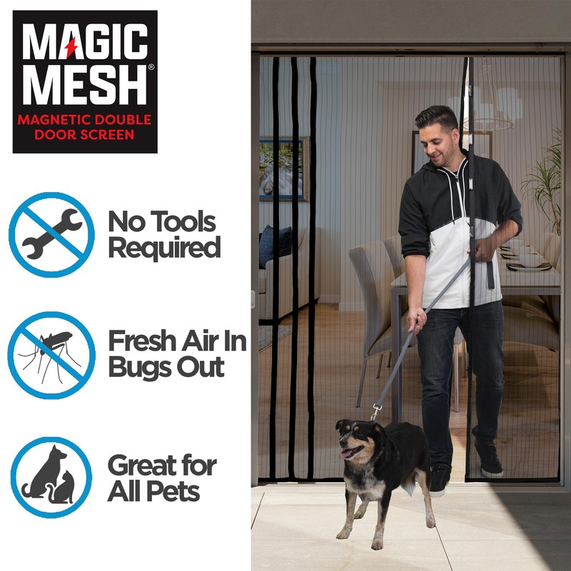 Magic Mesh Double Door- Hands Free Magnetic Screen Door, Fits