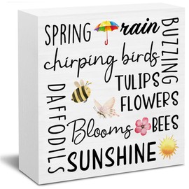 Spring Decor, Spring Quote Wooden Block Sign, Spring Decorations, Spring Home Farmhouse Decor for Desk Table Shelf, 5 X 5 Inches