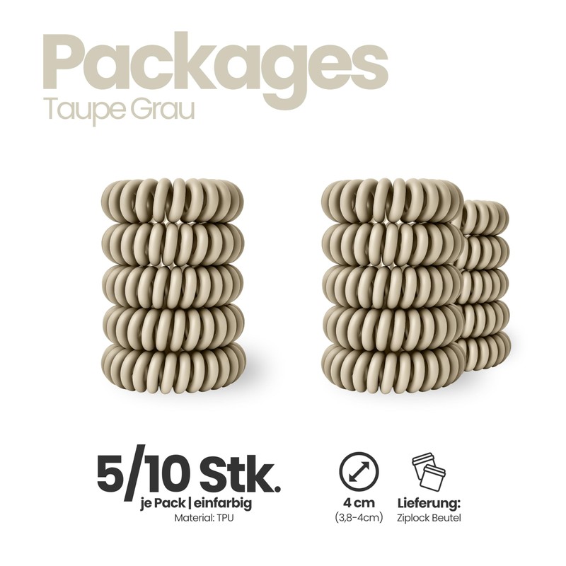 Specora Spiral Hair Scrunchies Taupe Pack of 10 - 4