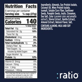 Ratio Trio Toasted Almond Granola Cereal, 1g Sugar, Keto Friendly, 8 oz Resealable Bag