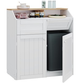 YATINEY Double Trash Cabinet, 20 Gallon Freestanding Trash Can Cabinet, Wooden Recycling with Flip Door, Hidden Kitchen Garbage Can, Laundry, for Kitchen, Laundry, White WB12WT