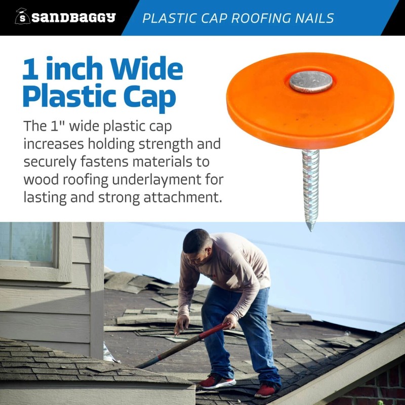 Sandbaggy 1" Plastic Cap Roofing Nails - Ring Shank, Electro