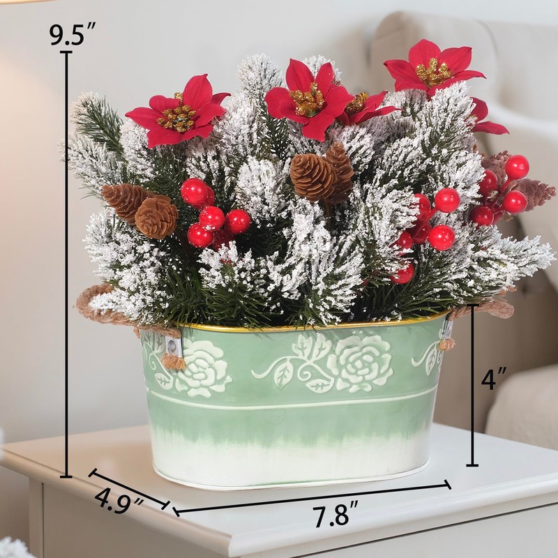 Christmas Artificial Flower Arrangement Centerpiece – Snowy Norfolk Pine with