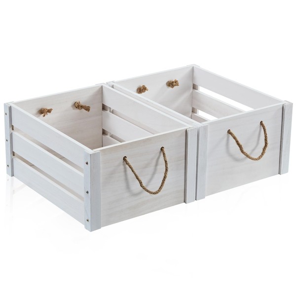 ROSOS Wooden Crates, Farmhouse Wooden Crates for Storage with Rope