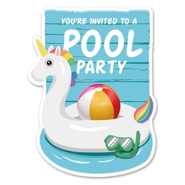 Opomzk Swim Pool Party Invitations with Envelopes, 20 Set Pool Unicorn Invitations Birthday Baby Shower Party Invites Supplies Favors, Double-Sided