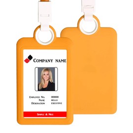 Badge Holder ID Silicon Card Holder Vertical with Lanyard Neck Strap Heavy Duty ID Card Business Card Offices Supplies (Yellow)