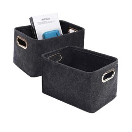 Kaizuca Pack of 2 Felt Baskets, Felt Storage Box, Fabric Storage Baskets, Foldable, with Handles, for Clothes, Towels, Toiletries, Baby Products, Books etc. (Black)