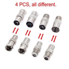 JZK 4 x Aerial Adapter Couplers F Type Male/Female to PAL Male/Female TV Coaxial Adapter Kit for Satellite Receiver, Aerial Antenna Cable, Router, Modem Audio Video Equipment