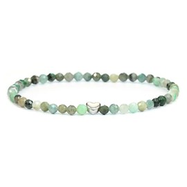 LAKADA Genuine Gemstone Bracelet with Faceted 4 mm Beads and Stainless Steel Heart Healing Stone Protective Stone Bracelet Lucky Charm Talisman Gift, Gemstone, Faceted gemstone