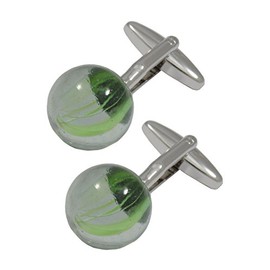 COLLAR AND CUFFS LONDON - PREMIUM Cufflinks WITH PRESENTATION GIFT BOX - Classic Retro Marbles Transparent Cufflinks - Brass Back - Game - Green and Silver Colours