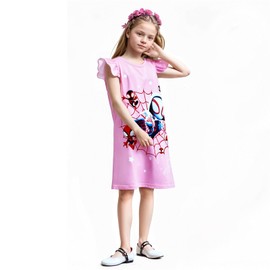 ComfiTech Toddler Girls Night Dress Nightgown Kids Sleepwear Nightie Cartoon Nightwear Nighty Graphic Pyjamas Pink
