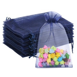 G2PLUS Navy Blue Organza Gift Pouches - 10x15 CM Medium Organza Favor Bags, 100 PCS Wedding Jewelry Bags - Clear Mesh Pouches Perfect for Wedding, Christmas, Birthday, Anniversary