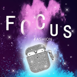 wanghe Luxury Bling Surface Plating Hard Cover Compatible with AirPods Case, Shockproof Protective Cover with Keychain for AirPod 2 & 1 - Silver Bling