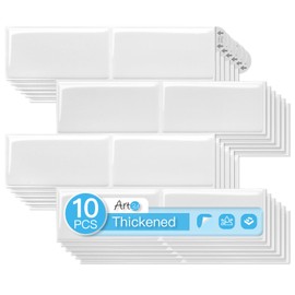 Art3d 10-Pack Heavy-Duty Peel and Stick Backsplash, 12.6 x 10.6 Inch Stick on Wall Tiles for Kitchen Bathroom Countertop Decor, White