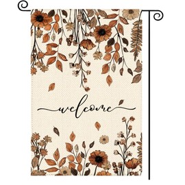 Cloudfomila Fall Brown Daisy Floral Welcome Garden Flag 12 x 18 Inch, Autumn Thanksgiving Burlap Double Sided Small Flag Yard House Farmhouse Seasonal Holiday Patio Outside Decoration