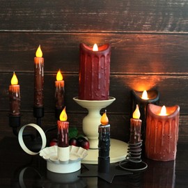 CVHOMEDECO. Real Wax Hand Dipped Battery Operated LED Timer Taper Candles Country Primitive Flameless Lights Décor, 4-3/4 Inch, Coffee, 3 PCS in a Package
