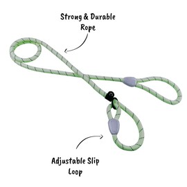 AllPetSolutions Green Reflective Rope Dog Lead | Training Puppy Slip Lead for Dogs | Adjustable Dog Lead | Dog Slip Lead | Strong Reflective Dog Leash | 1.4m