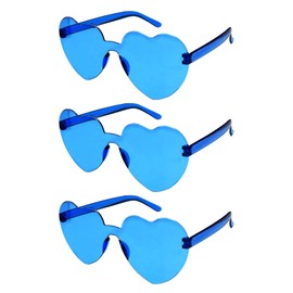 Bliceon 3 Pcs Heart Glasses, Blue Heart Shaped Sunglasses, Rimless Blue Sunglasses for Birthday Party, Beach Party