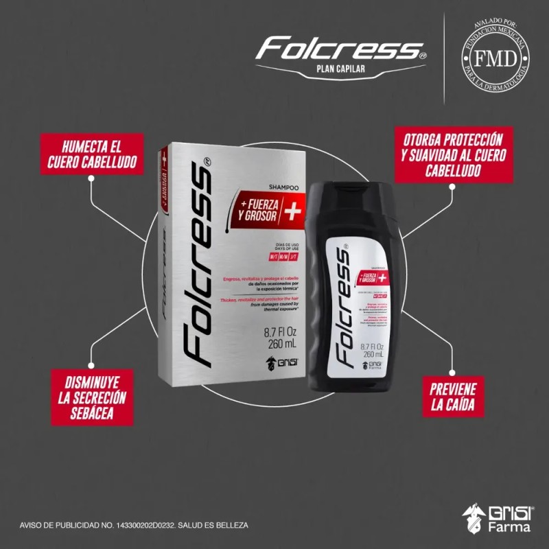 Folcress Shampoo Fuerza Y Grosor Para Hombre 260 Ml