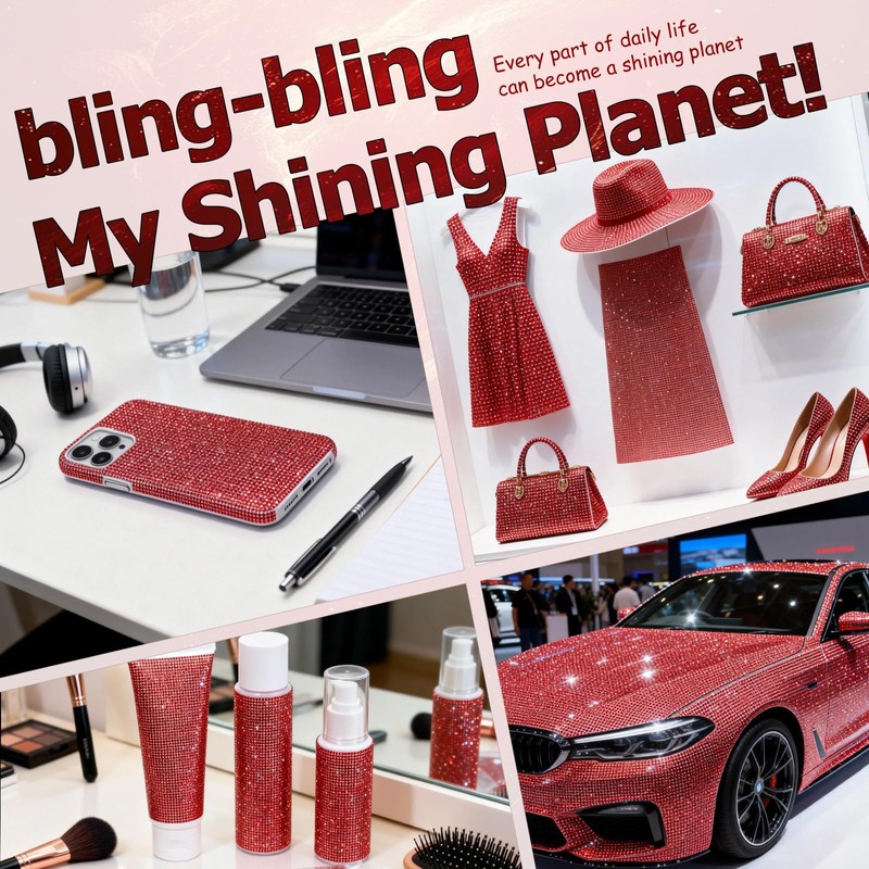 Bling Red Rhinestone Sheets Self Adhesive, 9.4x15.8 Inch