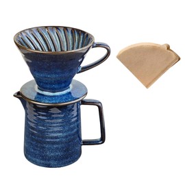 HYAXGM Pour Over Coffee Maker,Ceramic Coffee Maker With 40 pcs Paper Filter，15oz/450ml Pour Over Coffee Dripper (Starry Blue, V02)