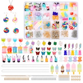 JABNOW Charms Pendant Set, Jewellery Making Set, Charms Bubble Tea Butterfly Bear, DIY Cool Things for Earrings, Necklace, Bracelet and Key Ring, Polycarbonate