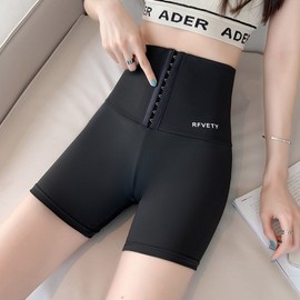 Women's High-Waist Yoga Shorts Leggings: Double-Breasted Navel Cover Shark Pants 5-Point High-Waist Style + Enlarged Size [67.50 Kg-85.00 Kg] 5ea