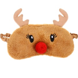 JRINYE Cute Reindeer Plush Sleep Mask - Soft Fluffy Eye Cover Blindfold for Kids, Girls and Adults - Brown