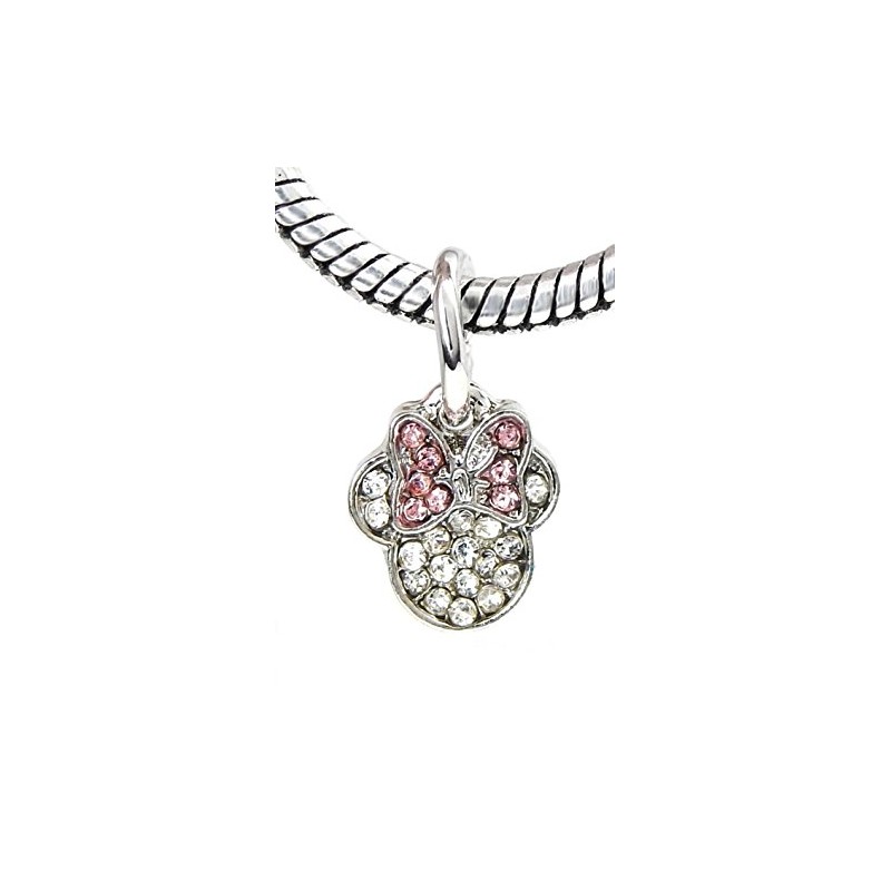 Dangle Crystal Mouse with Pink Bow Charm Bead for Charms
