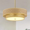 17.7 Inch Woven Rattan Linen Semi Flush Mount Ceiling Light