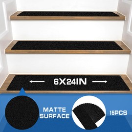 LadyRosian Outdoor Stair Treads Non Slip 15-Pack Black 6" x 24" - Weather Resistant Adhesive Heavy Grip Tape - Waterproof Anti Skid Strips