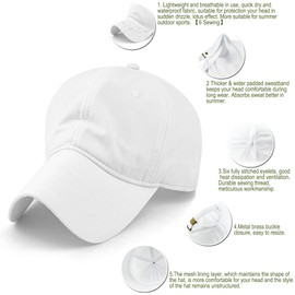 Loneshark Polyester Water Resistant Breathable Baseball Caps for Women Running Mens Quick Dry Baseball Hats for Golf (6 Sewing) White
