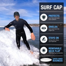 Ho Stevie! Gorra flotante con correas de barbilla y solapa extraíble para el cuello para surf, surf y deportes acuáticos (negro)