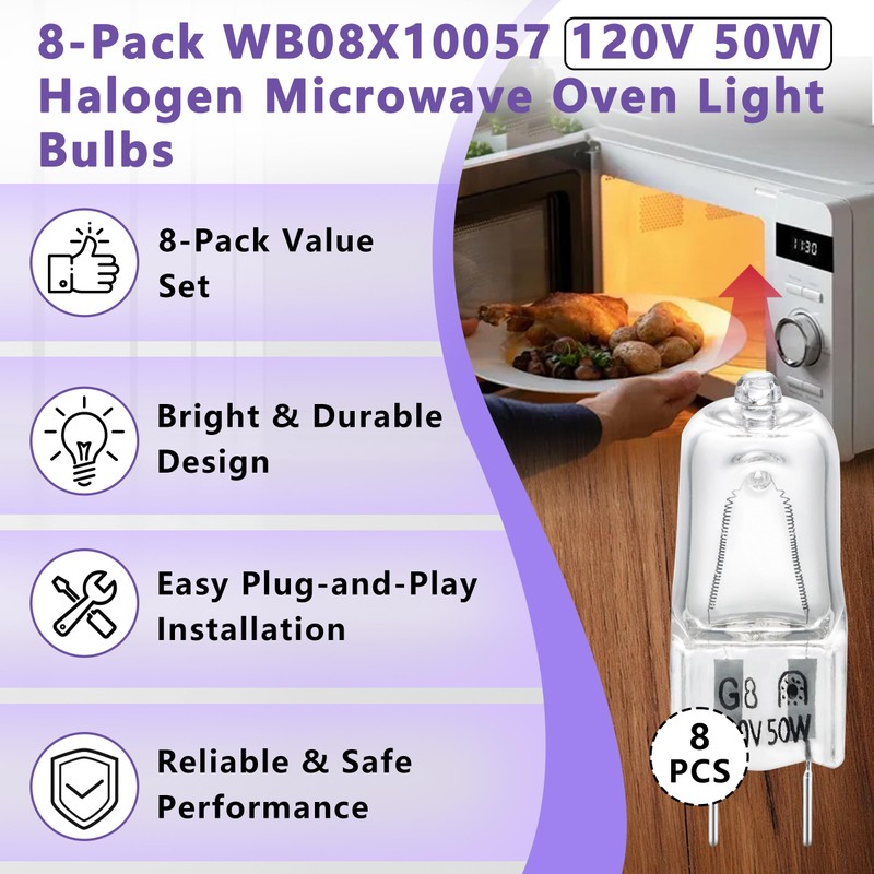 HUTUDAN 8-Pack 6912A40002J Microwave Halogen Light Bulb, 120V 50W G8