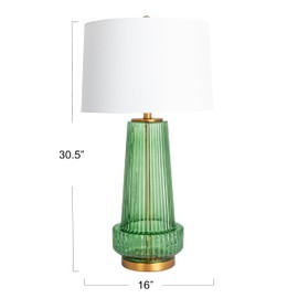 Creative Co-Op Ribbed Glass Table Lamp with Tapered Drum Shade, Green