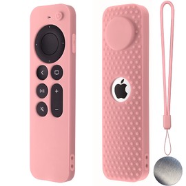 Silicone Case Cover for Apple tv Remote 4k 2021 Siri Remote 2nd Generation Cover Apple tv 4k 2021 Remote Case with Magnetic Tech, Shockproof Non-Slip Remote Case with Lanyard(Pink)