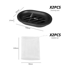 Pack of 2 Black Soap Dish, 2 Pieces Foam Net, Portable Soap Dish, Non-Slip Soap Dish, Drain Soap Stand, Face Soap Holder, Suitable for Bathroom, Sink etc.
